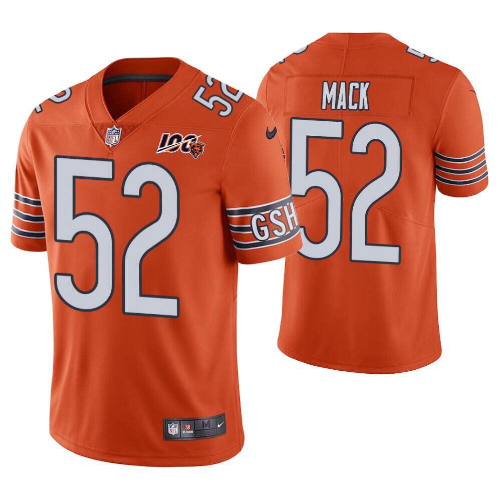Men's Chicago Bears #52 Khalil Mack Orange 2019 100th Season Limited Stitched NFL Jersey